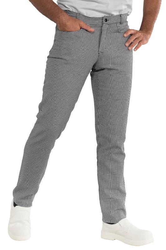 PANTALON DE CUISINE PIED DE POULE NOIR ET BLANC, COUPE SLIM