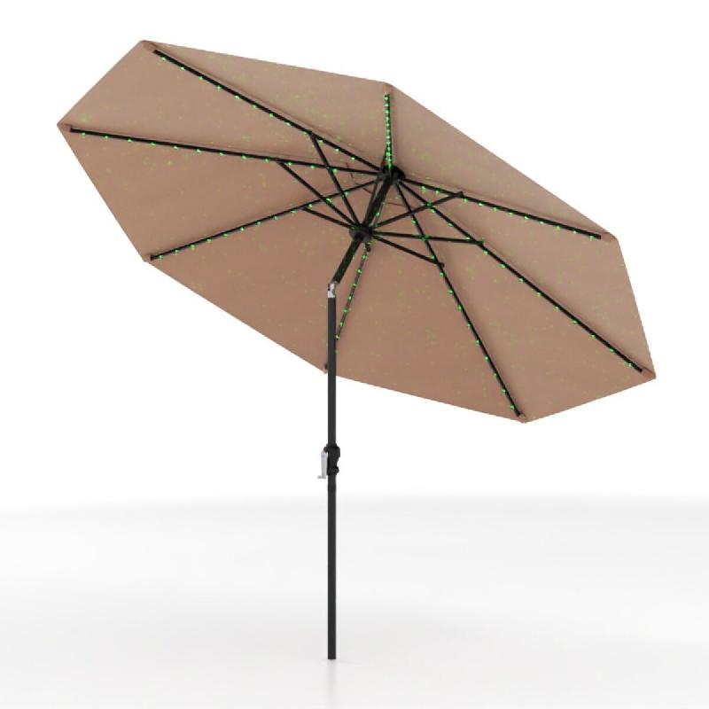 Parasol COSTWAY 300cm, LED solaire, 9 modes, manivelle, inclinable 35° (Marron café) - beige métal ZB34500OR_0