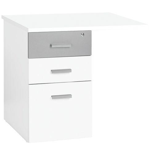 CAISSON HAUTEUR BUREAU 3 TIROIRS AVEC EXTENSION INTUITIV' BLANC - ALU