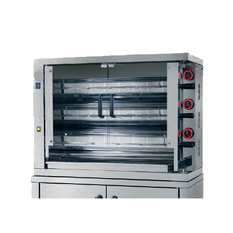 Rôtissoire à gaz 3 broches - tout inox - capacité 15/18 poulets - Référence EKO315_0