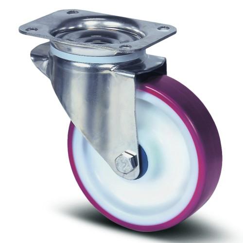 ROULETTE PIVOTANTE INOX - BANDAGE ROUGE - PLATINE - Ø 160 MM - ALPHA TENTE