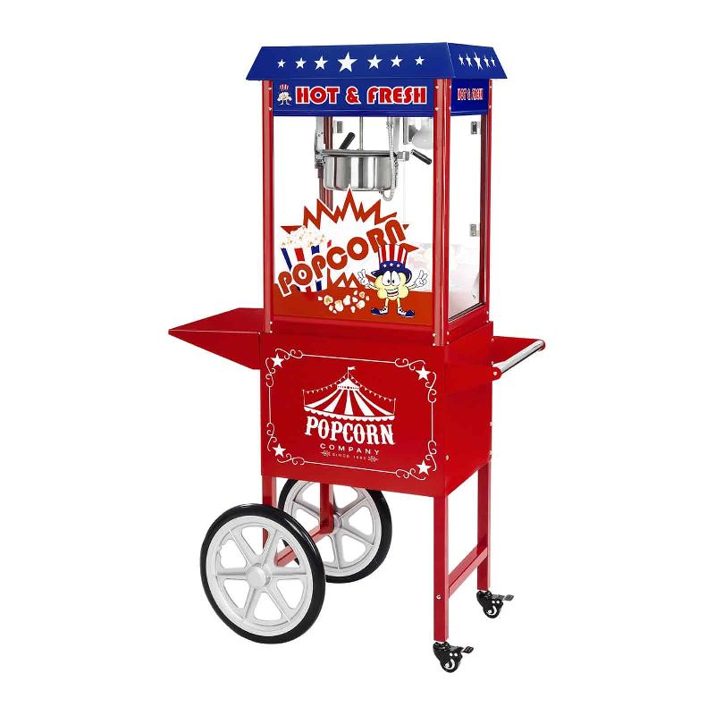Set machine à popcorn avec chariot - Design américain - Rouge - 1600W - 6 kg/h - Réf : 14_0004910_0