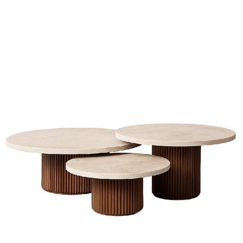 STELLAMEUBLES Table basse trio CALYPSO en Travertin - 3667335251056_0