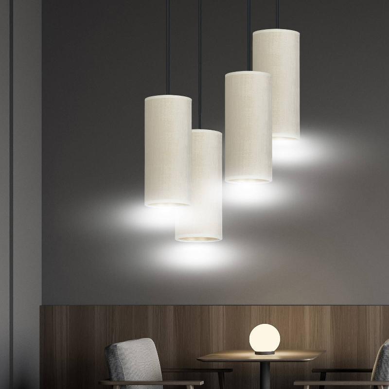 EMIBIG LIGHTING SUSPENSION JONI TISSU RONDE 4 LAMPES BLANC DORÉ