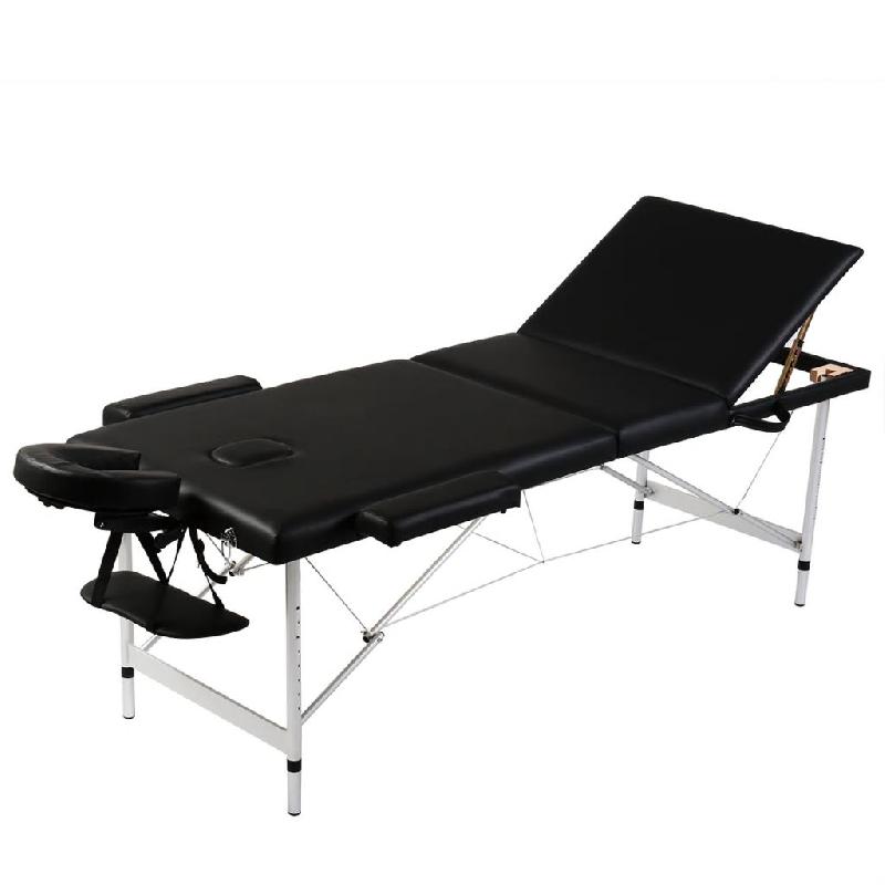 Table pliable de massage 3 zones - cadre en aluminium noir - réglable en hauteur et portable avec sac de transport inclus - 02_0001888_0