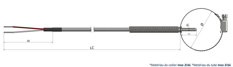 Thermistance de surface - Collier de serrage Type 3 - HS43 - Compatible PTC et NTC, câbles jusqu'à 400°C_0