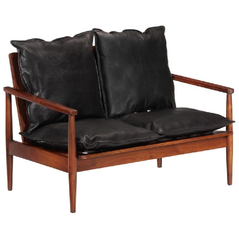 VidaXL Canapé 2 places noir cuir véritable et bois d'acacia solide  Modèle Aero Prestige Élite - Matériau naturel 340924_0