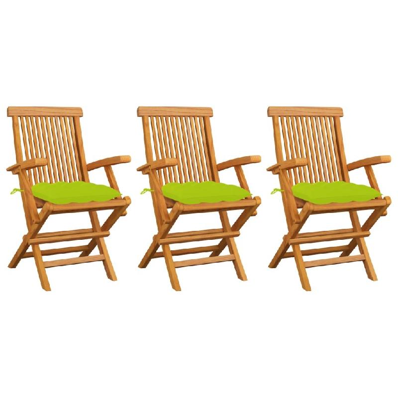 VidaXL Chaises De Jardin Avec Coussins Vert Vif Lot De 3 Bois De Teck - vert 3062540_0