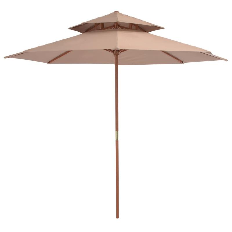 VidaXL Parasol à deux étages avec mât en bois 270 cm taupe Modèle Boréal Marine - beige 44520_0