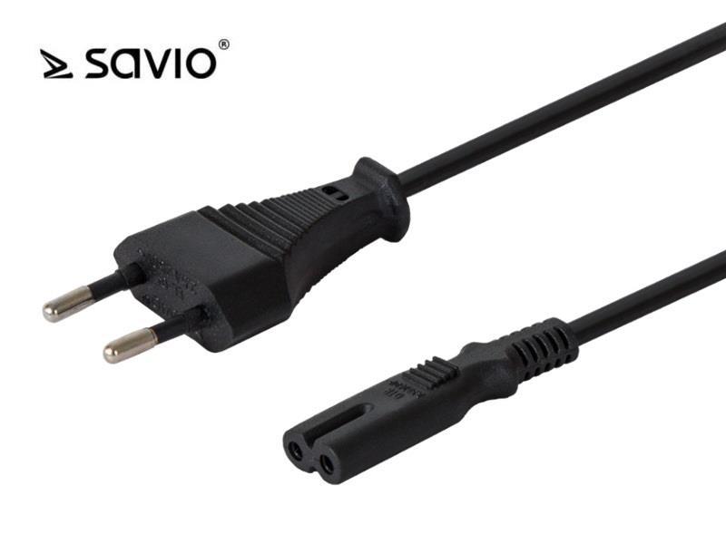Savio CL-105 - Câble électrique noir 3 m - Bloc terminal 2 broches - Coupleur C7 - 250 V - 2.5 A_0