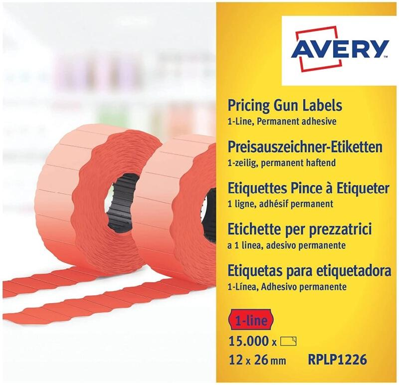 AVERY Etiquettes 1 ligne, rouges permanentes - boite de 10 rouleaux de 1500 étiquettes - 5014702023736_0