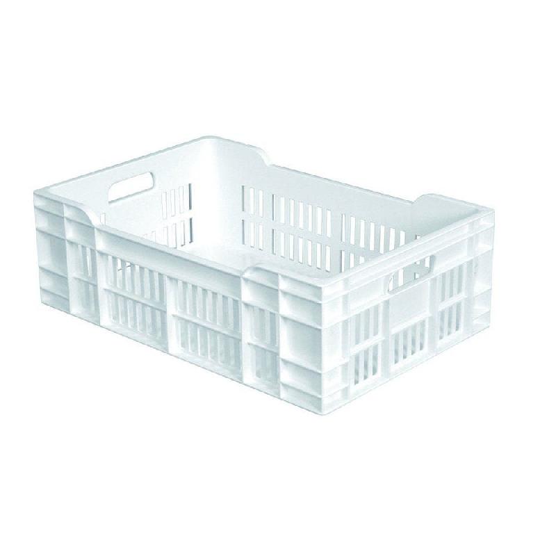 Caisse ajourée fond plein grise - 60x40x20 cm - Norme contact alimentaire, Fabriqué en France, Très résistante_0