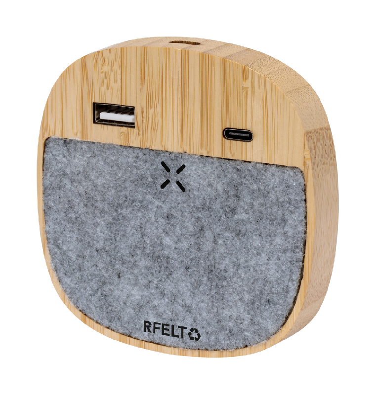 Chargeur sans fil rapide 15W - Boîtier en bambou et feutre RPET - Ports USB et USB-C_0