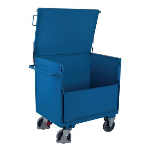 CHARIOT CAISSE ACIER ERGONOMIQUE - 1 PAROI 1/2 RABATTABLE -CAPACITÉ 500 KG