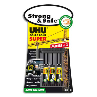 COLLE STRONG AND SAFE - SANS SOLVANT - BOÎTE DE 3 MINI-TUBES 1G