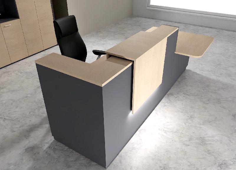 Comptoir d'accueil bi-colore avec PMR Delta et réhausse - Droite, Non, Anthracite, 282, Chêne moyen_0