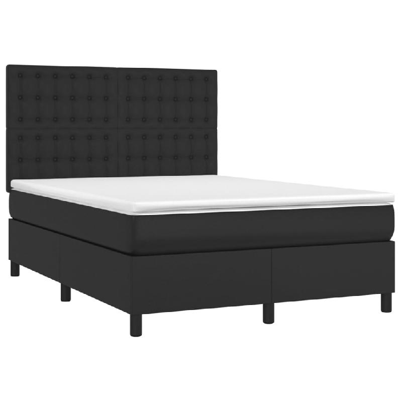 Décoshop26 - Cadre de lit LED avec sommier tête de lit matelas 140x190cm synthétique noir TDL0209231 - noir 3001699847768_0