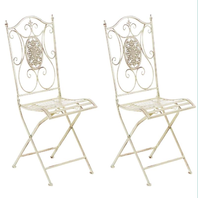 Décoshop26 - Lot de 2 chaises de jardin balcon terrasse design rustique pliable en métal crème vieilli 10_0002874 - beige métal 3000251251036_0