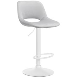 Décoshop26 - Tabouret de bar chaise haute x1 avec repose-pieds en velours gris clair piètement métallique blanc 10_0004607 - blanc 3000252195650_0