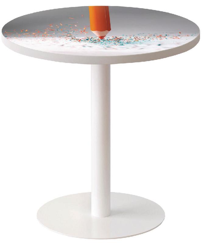 GUÉRIDON BAS EASY OFFICE PIED MÉTAL Ø 60CM PLATEAU COLORIS DÉCOR CRAYONS PAPIER - MANUTAN COLLECTIVITÉS