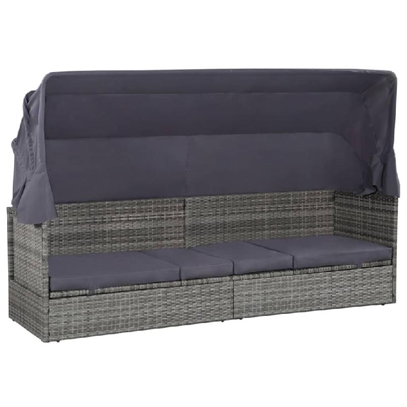 Helloshop26 - Canapé de jardin avec auvent gris 205 x 62 cm résine tressée - gris acier 3000658582726_0