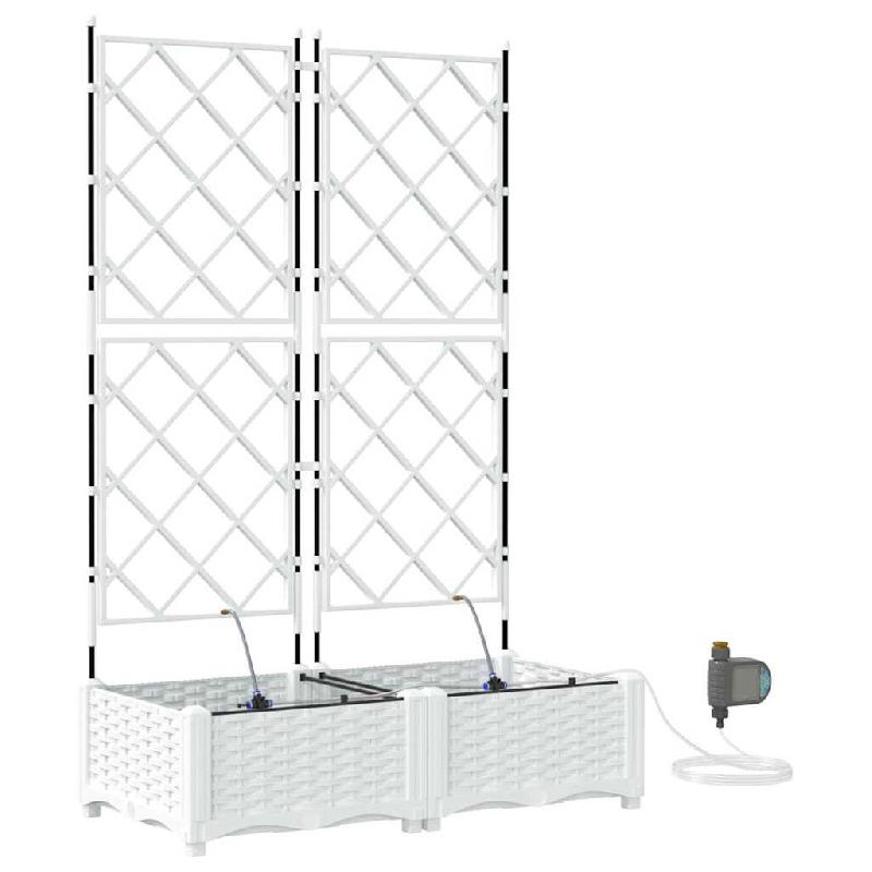 Helloshop26 - Lot de 2 cache-pots de jardin design moderne 80 x 40 x 126 cm pratique avec irrigation en acier blanc 02_0058613 - blanc acier 300024068_0