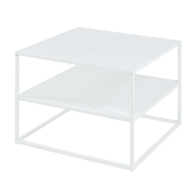 Helloshop26 - Table basse console d'appoint avec plateau carré et étagère acier 60 x 60 x 45 cm blanc mat 03_0010852 - 3000225444068_0