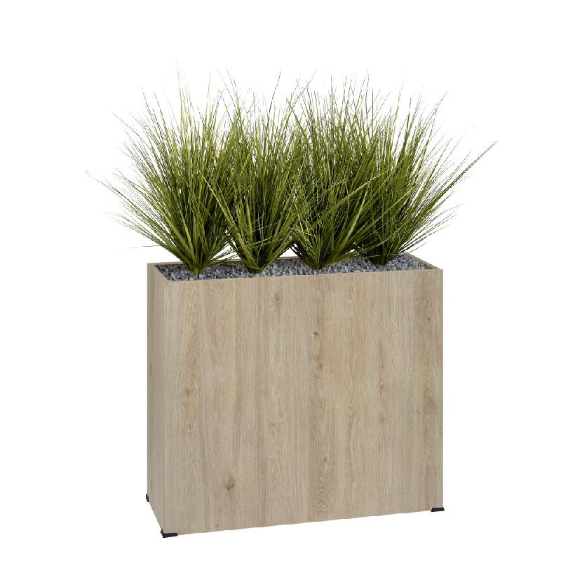 Jardinière haute en bois BOSCO - 129 cm - Graminées artificielles - Séparateur visuel naturel_0