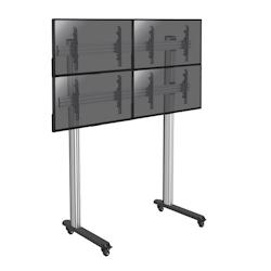 KIMEX Support sur pieds mur d' images pour 4 écrans TV 45''-55'' - Hauteur 240cm - A roulettes - gris 3700685417748_0