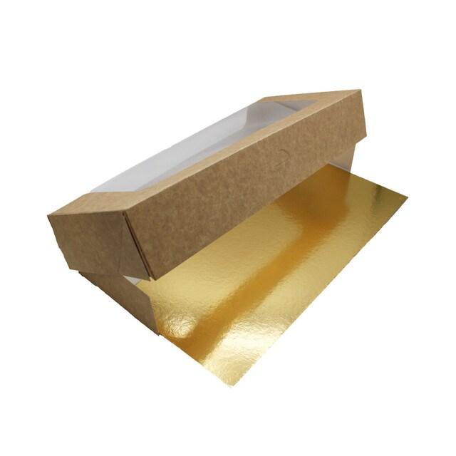 Kit pâtisserie (boîte fenêtre kraft + support doré) 320x140x55 - 125 JORIDEAL - doré en carton 3519400999069_0