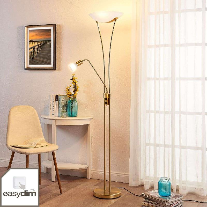 LINDBY FELICIA LAMPADAIRE À ÉCLAIRAGE INDIRECT AVEC LAMPE DE LECTURE, LAITON