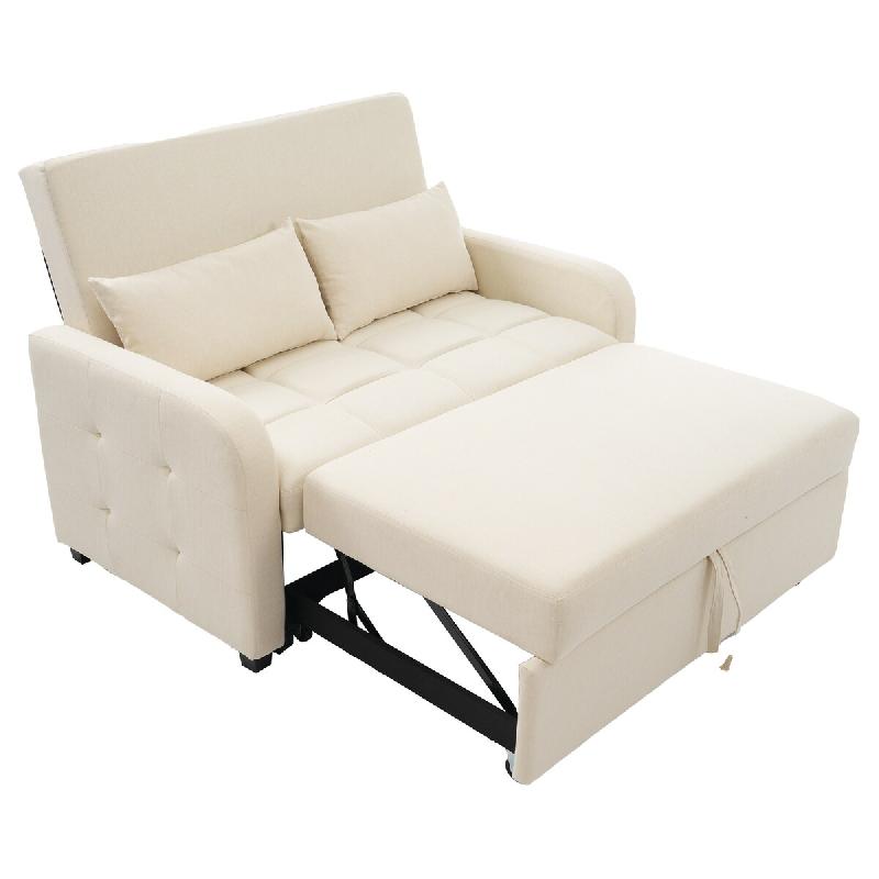 Merax canapé-lit pliable 127 x 180 cm, dossier réglable sur 3 positions, 2 coussins, tissu en lin, beige - beige WF25125234B_0