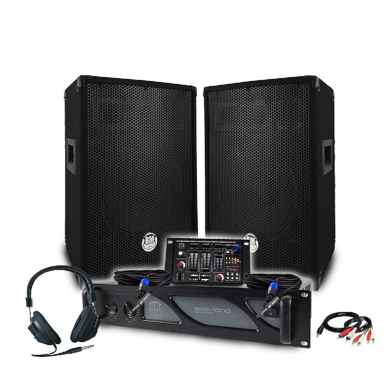 Pack Sono DJ BM SONIC Amplificateur 1000W, Paire d'Enceintes Passives 2x400W, Table de Mixage, Casque DJ, Câbles et Micro - 3666638038654_0