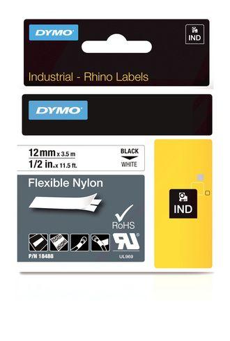 RUBAN NYLON FLEXIBLE DYMO RHINO 12 MM 18488 BLANC ÉCRITURE NOIRE