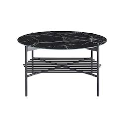 SalesFever Table basse  Ø 84 cm | rond | Plateau en verre 6 mm aspect marbre | Cadre en métal | L 84 x P 84 x H 43 cm | Noir - noir multi-matériau_0