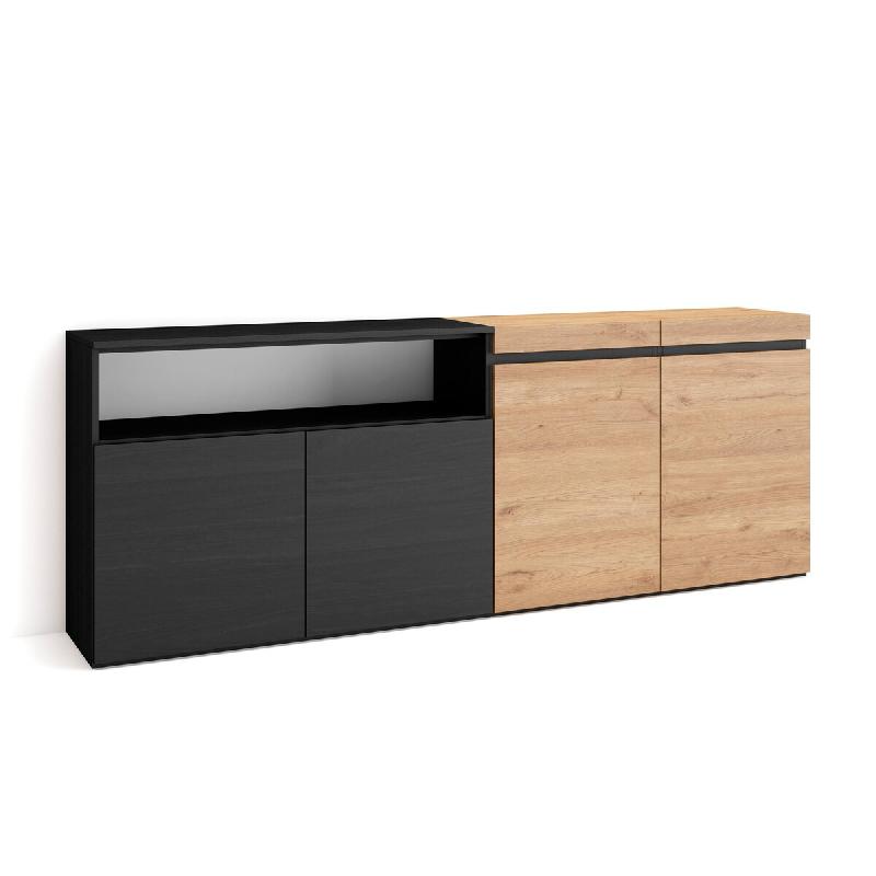 SKRAUT HOME Buffet salon et cuisine, 200x75x35cm, 4 Portes, Meuble chaussure, Chêne et noir - beige Bois manufacturé 62_1_0