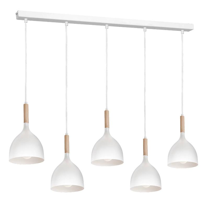 LUMINEX SUSPENSION NOAK 5 LAMPES LONGUE BLANC/BOIS NATUREL