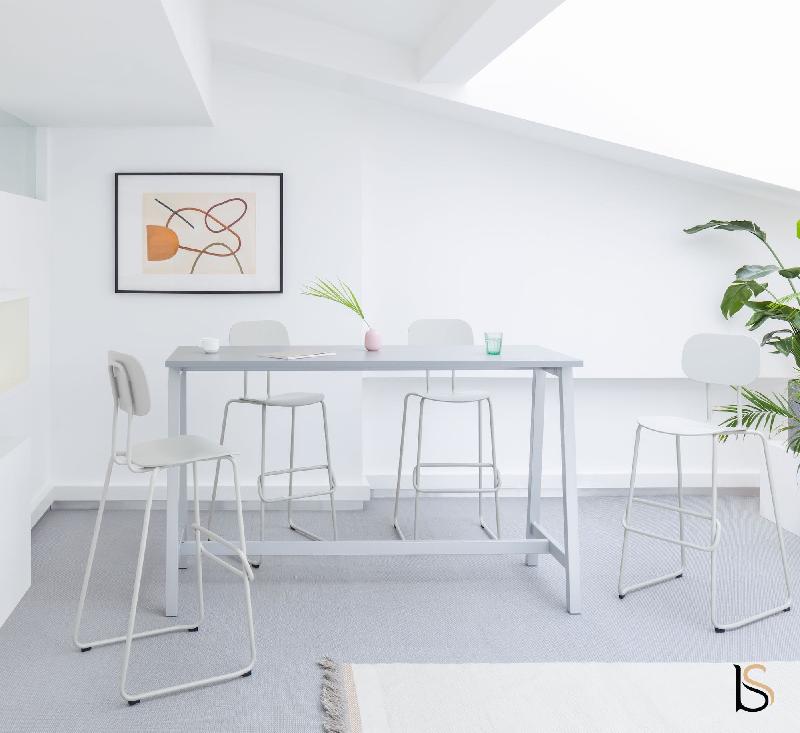 Table haute avec pieds en métal - MDD - Blanc, 140 x 70 cm_0