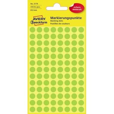 Avery Zweckform Etui de 416 pastilles adhésives, diamètre 8 mm, coloris vert fluo (4 feuilles / cdt) - 3179_0