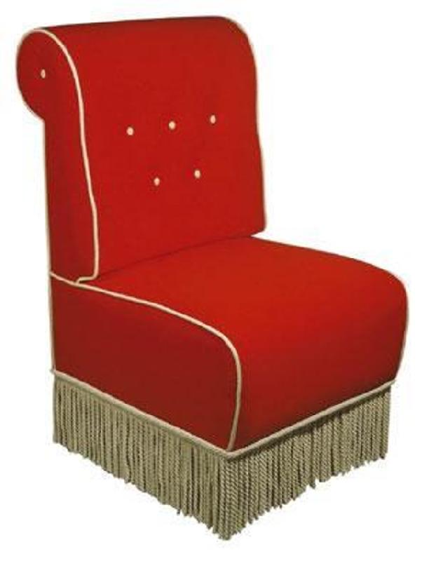 Banquette Latina - assise tendue avec passepoil et frange - dos en Crosse avec boutons - velours non feu - fabrication sur mesure_0