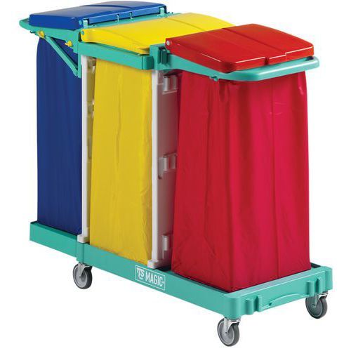 CHARIOT MAGIC PLASTIQUE RECYCLÉ 3 PORTE-SACS À COUVERCLE - TTS