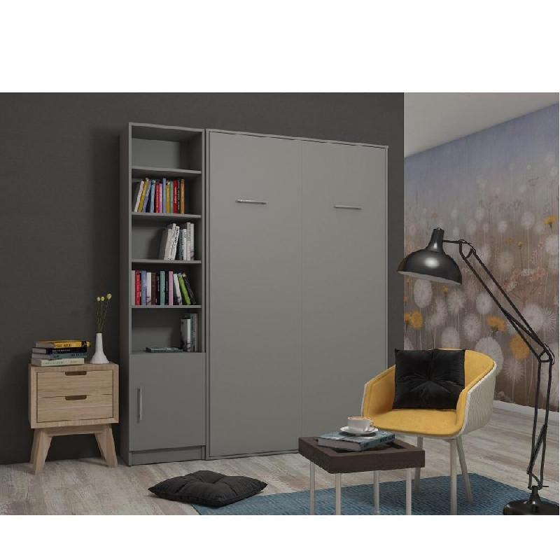 COMPOSITION ARMOIRE LIT ESCAMOTABLE SMART-V2 GRIS MAT COUCHAGE 140 X 200 CM_0