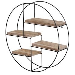 Décoshop26 - Étagère murale suspendue 4 niveaux en métal et bois naturel design industriel forme ronde 45 x 45 x 11 cm 04_0008663 - 3000262666980_0