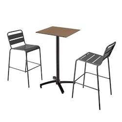 Oviala Business Ensemble table haute stratifié taupe et 2 chaises hautes gris - gris métal 110523_0
