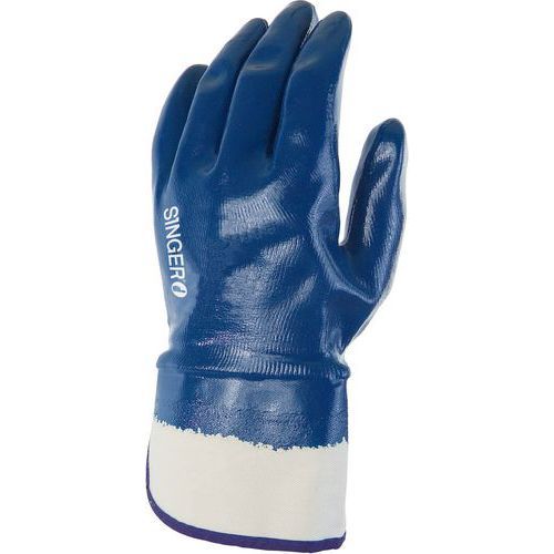 GANTS DE MANUTENTION NITRILE BLEU À MANCHETTE TOILE DE TAILLE 9 - SINGER SAFETY