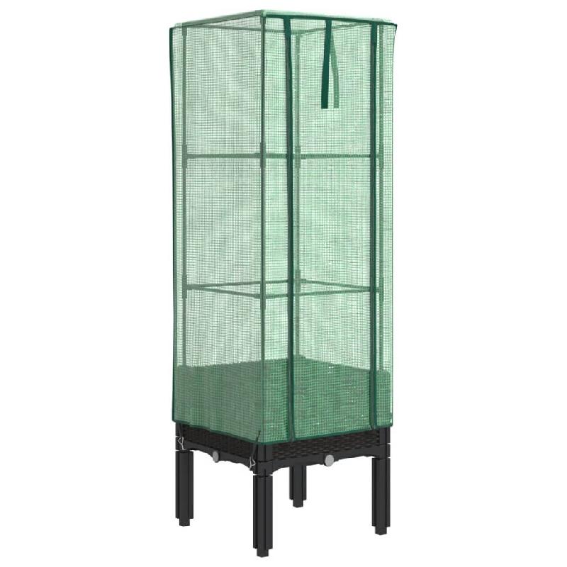 Helloshop26 - Jardinière bac lit surélevé plantes fleurs terrasse jardin surélevée avec housse aspect rotin 40 x 40 x 140 cm noir 02_0038780 - 30_0