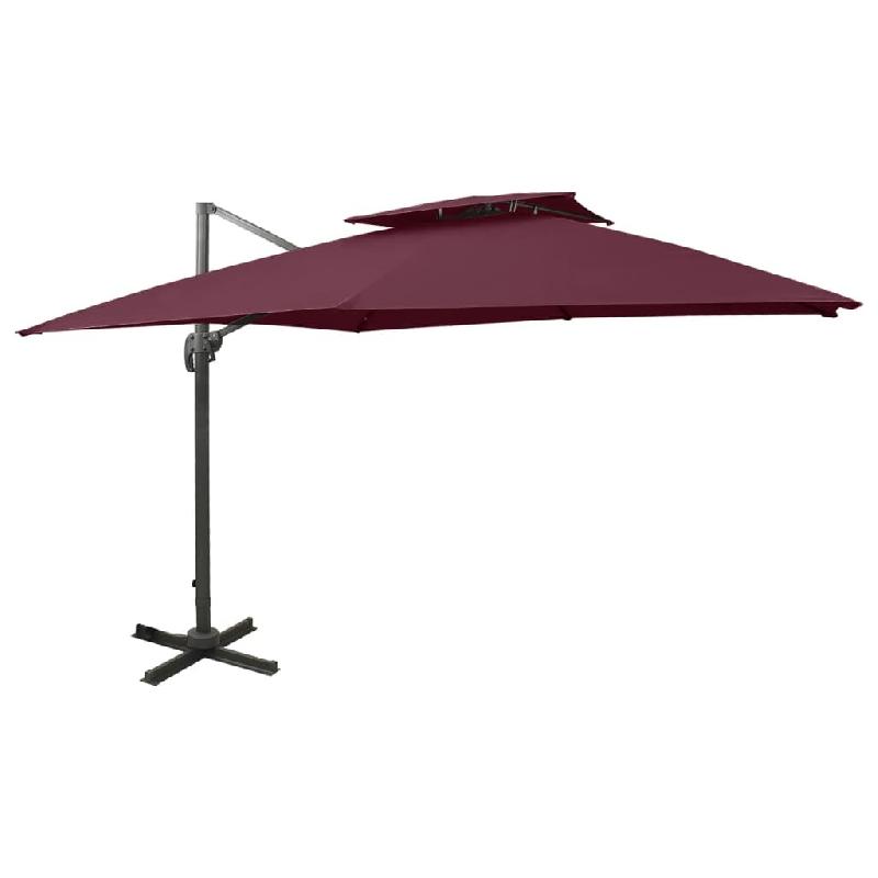 Helloshop26 - Parasol déporté à double toit 300 x 300 cm rouge bordeaux 02_0008559 - rouge aluminium 3000456747761_0