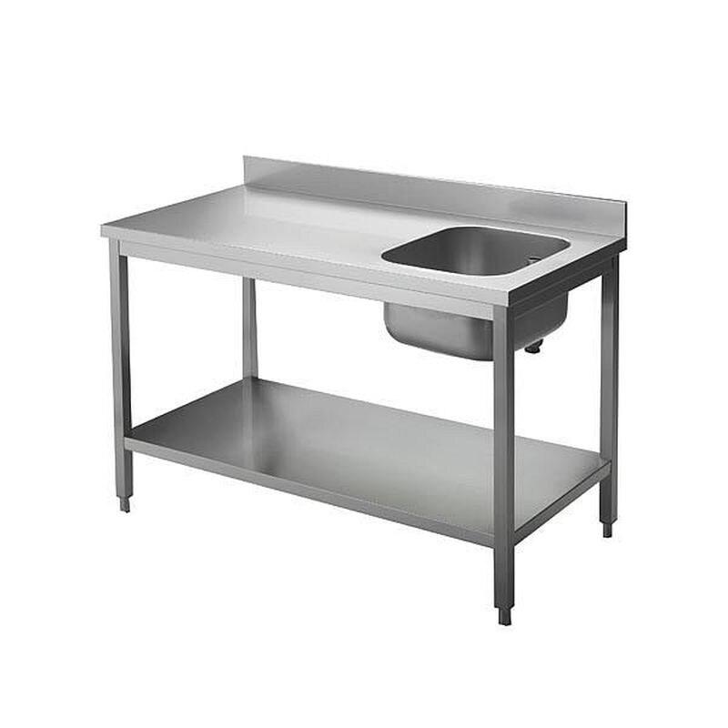 KBS Gastrotechnik KBS Evier 1400x600x850 mm avec rebord et 1 cuve à droite avec fond de cuve - Acier inoxydable 18/10 91810103_0