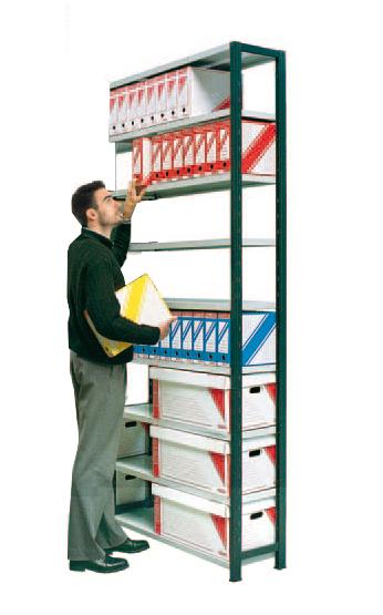 KIT SUIVANT RAYONNAGE POUR ARCHIVES PEINT UNIVERSEL H.2500 AVEC TABLETTES L.970 X P.350 MM