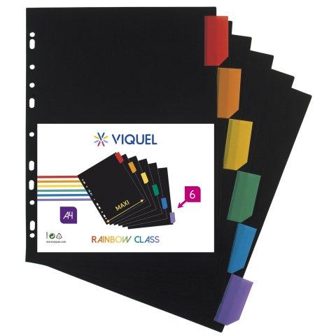LOT DE 20 - INTERCALAIRES A4 MAXI EN POLYPROPYLÈNE RAINBOW CLASS VIQUEL 6 ONGLETS - 1 JEU
